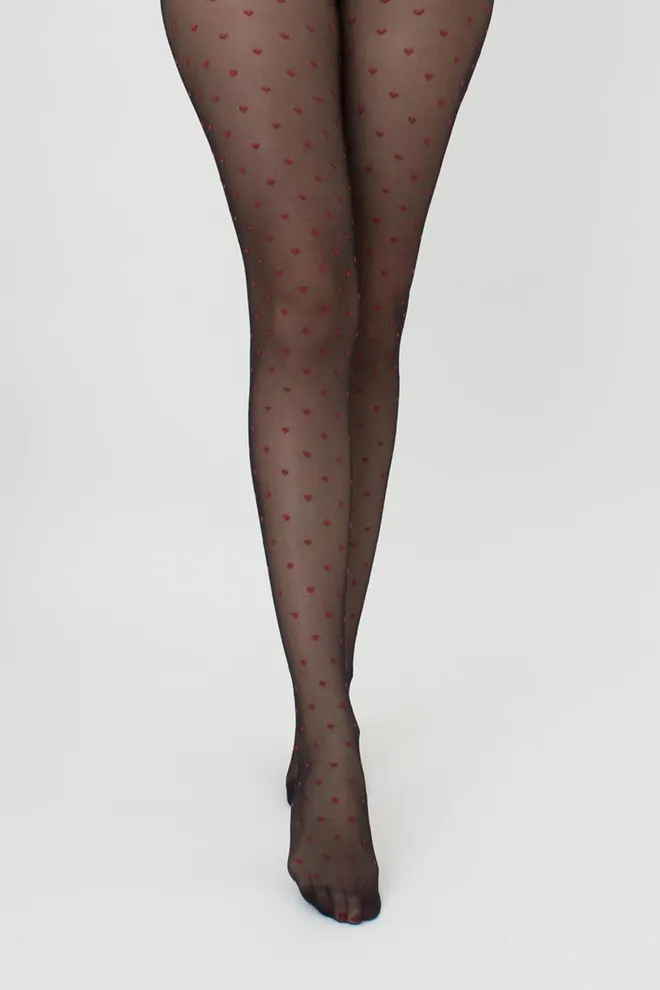 Колготки с рисунком сердечко Lovers 20 den model 4 Giulia (nero/rosso), черный