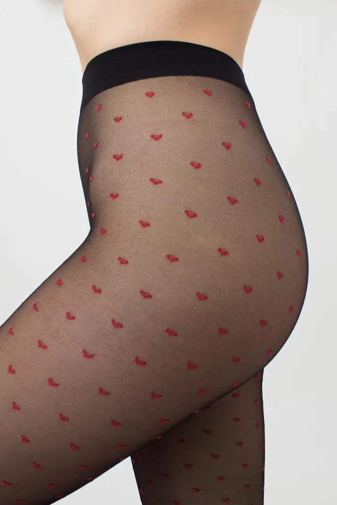 Колготки с рисунком сердечко Lovers 20 den model 4 Giulia (nero/rosso), черный