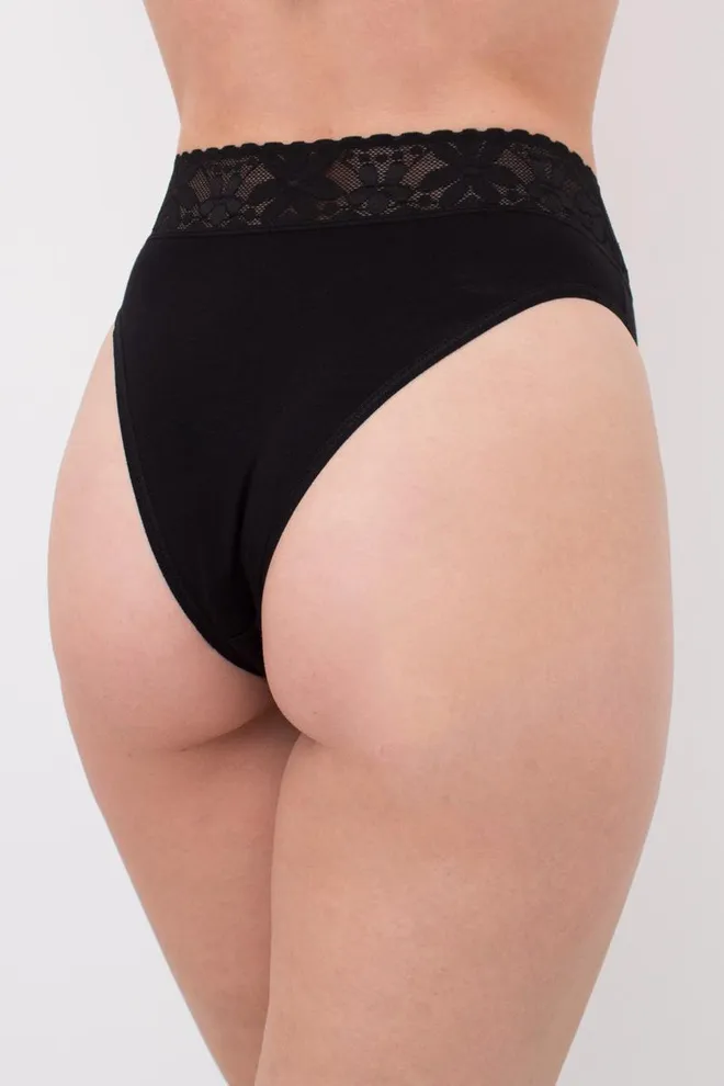 Бавовняні трусики бразиліана з мереживним поясом Leya 2228/61 Giulia (black)