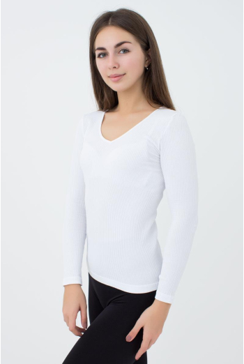Лонгслів жіночий в рубчик Maglia rib scollo v Giulia (bianco)