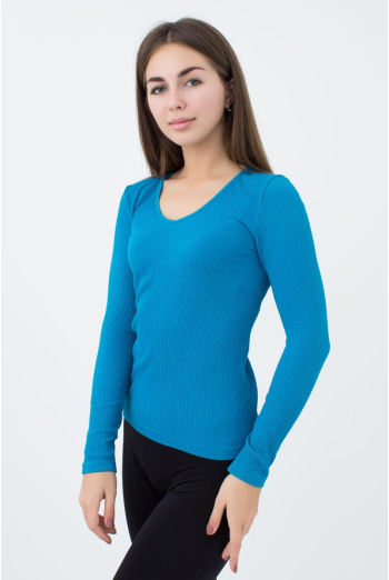 Лонгслів жіночий в рубчик Maglia rib scollo v Giulia (mosaic blue)