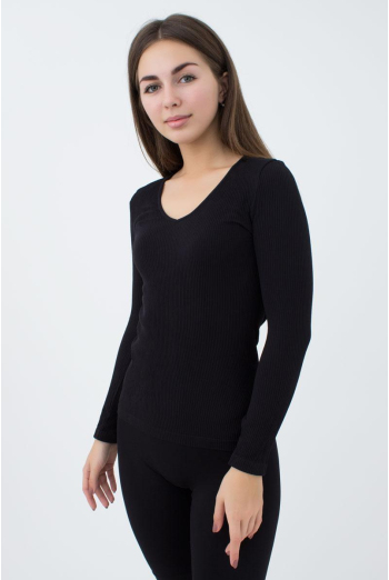 Лонгслів жіночий в рубчик Maglia rib scollo v Giulia (nero)