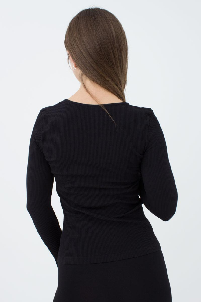 Лонгслів жіночий в рубчик Maglia rib scollo v Giulia (nero)