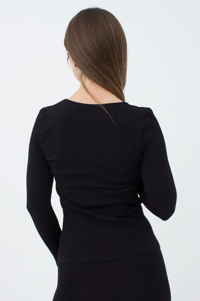 Лонгслив женский в рубчик Maglia rib scollo v Giulia (nero)
