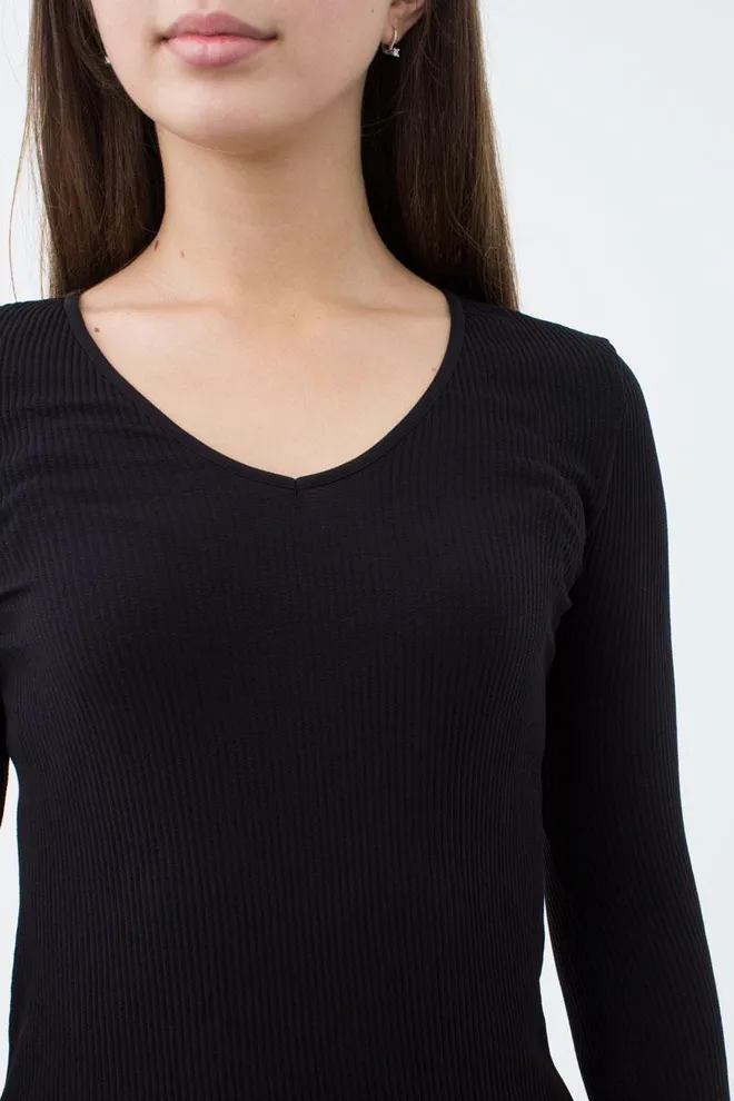 Лонгслив женский в рубчик Maglia rib scollo v Giulia (nero)