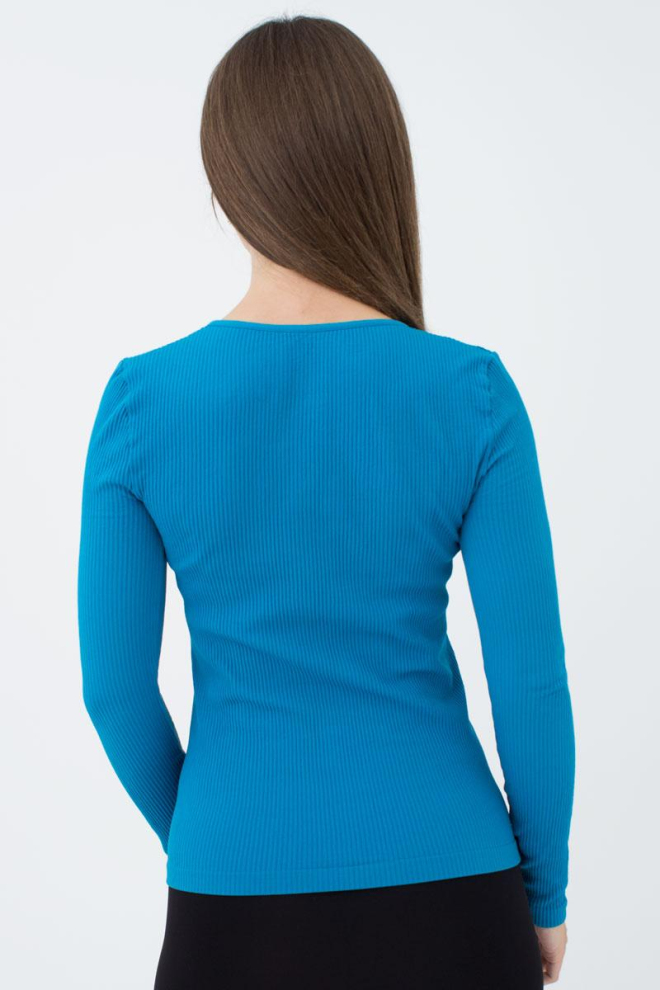 Лонгслів жіночий в рубчик Maglia rib scollo v Giulia (mosaic blue)