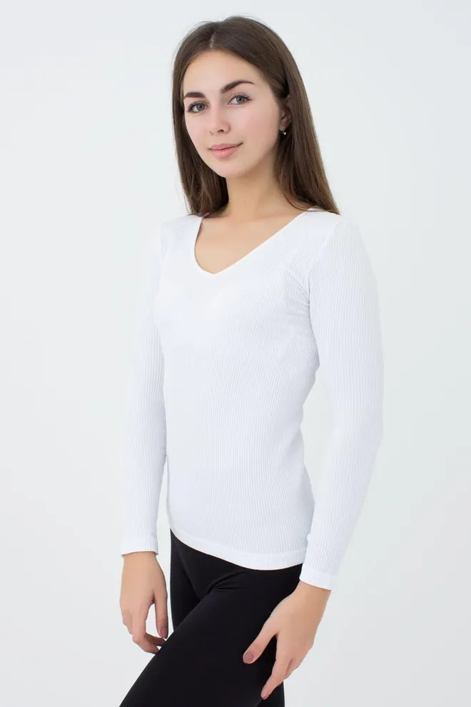 Лонгслив женский в рубчик Maglia rib scollo v Giulia (bianco)