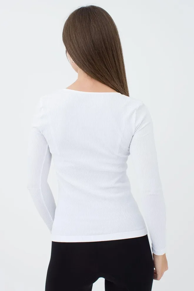 Лонгслив женский в рубчик Maglia rib scollo v Giulia (bianco)
