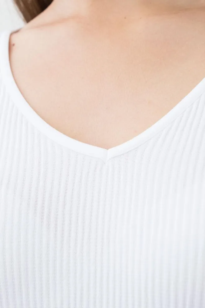 Лонгслив женский в рубчик Maglia rib scollo v Giulia (bianco)