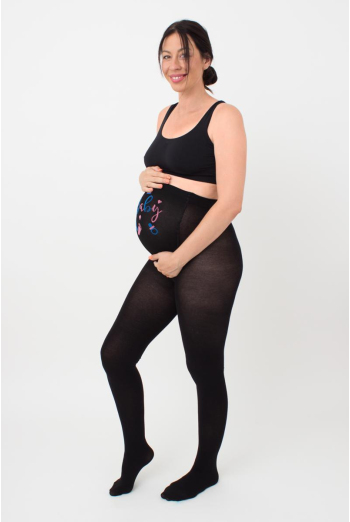 Теплі фантазійні колготки для вагітних Mama cotton fashion 002 Giulia (nero)