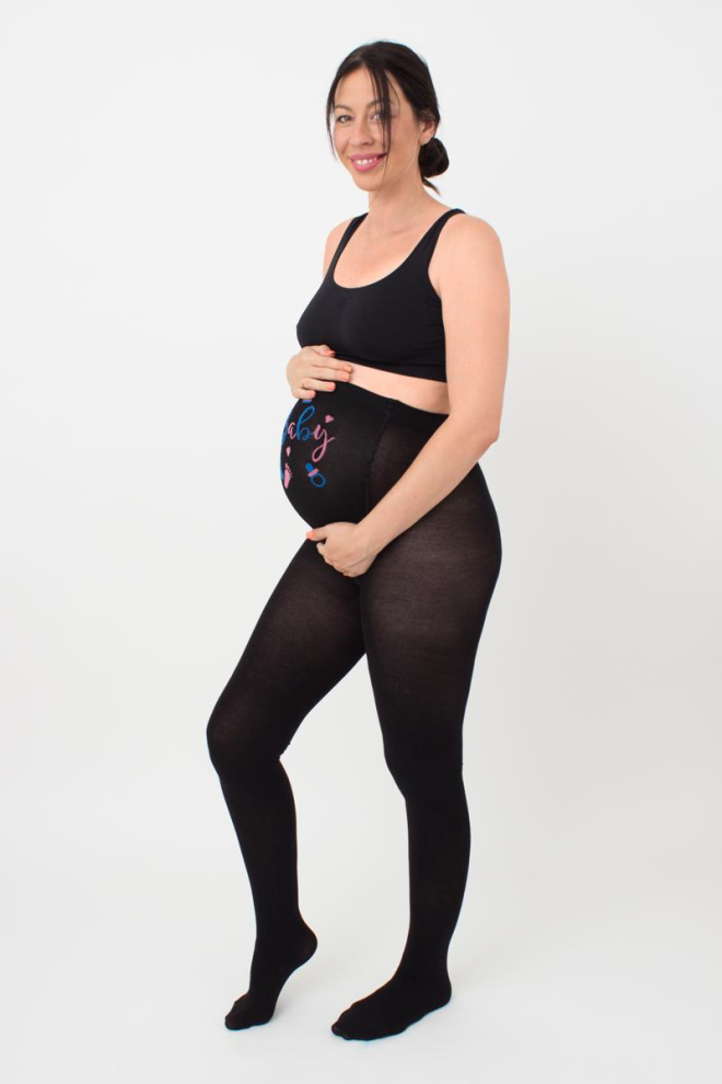 Теплі фантазійні колготки для вагітних Mama cotton fashion 002 Giulia (nero)