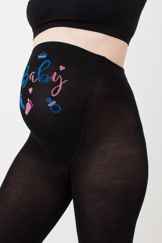 Теплі фантазійні колготки для вагітних Mama cotton fashion 002 Giulia (nero)