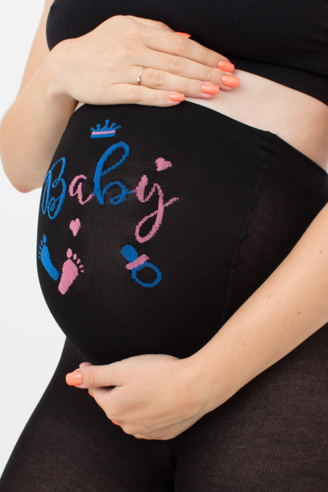 Теплі фантазійні колготки для вагітних Mama cotton fashion 002 Giulia (nero)