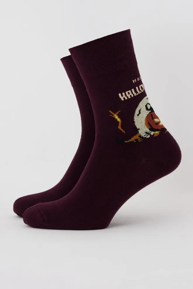 Носки мужские классические с рисунком Ms3 Halloween 007 Giulia (vintage grape)