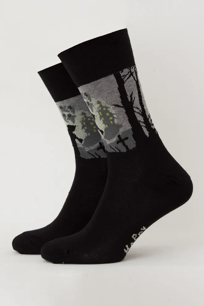 Шкарпетки чоловічі класичні з малюнком Ms3 Halloween 2205 Giulia (black), чорний