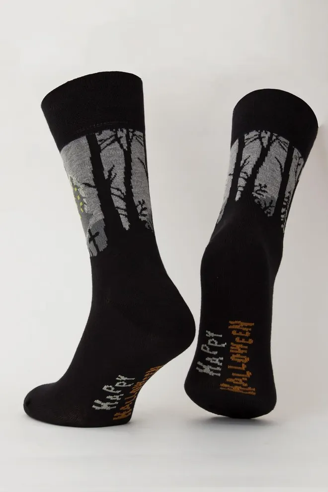 Шкарпетки чоловічі класичні з малюнком Ms3 Halloween 2205 Giulia (black), чорний