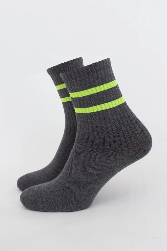 Носки мужские классические Ms3 soft neon 002 Giulia (dark grey melange/yellow)