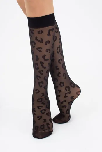 Жіночі гольфи з леопардовим малюнком NG-08 Giulia (nero)