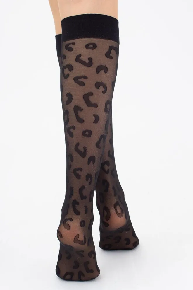 Жіночі гольфи з леопардовим малюнком NG-08 Giulia (nero)