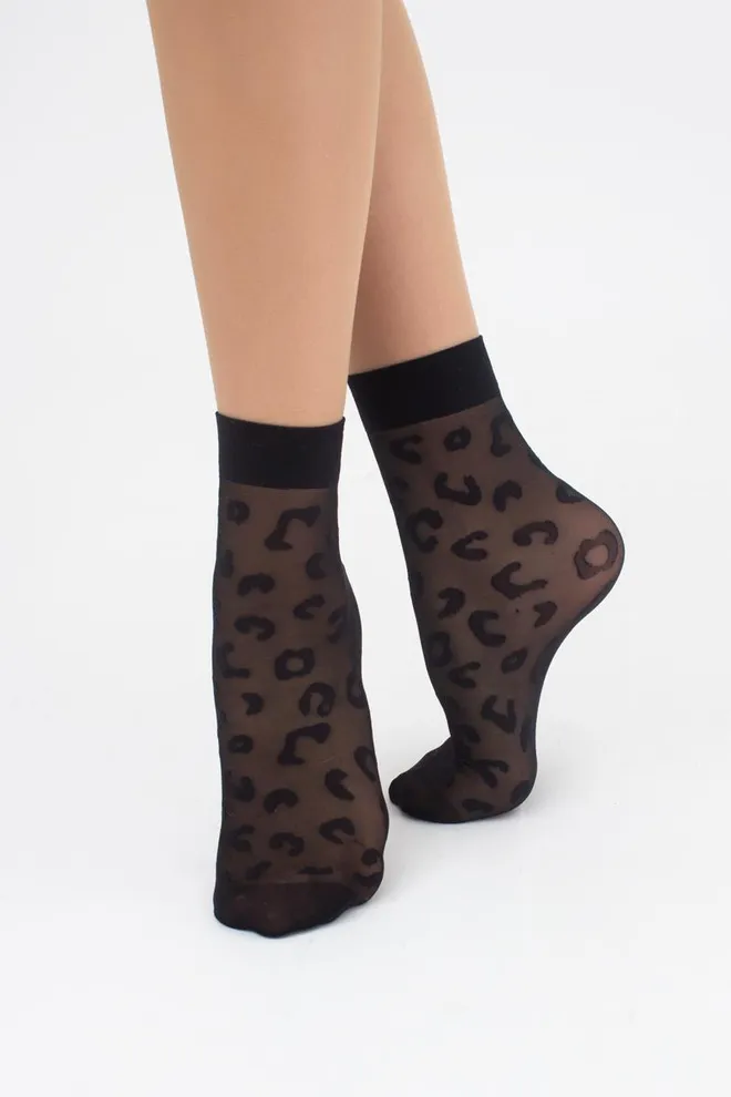 Носки женские короткие с леопардовым рисунком NN-05 Giulia (nero)