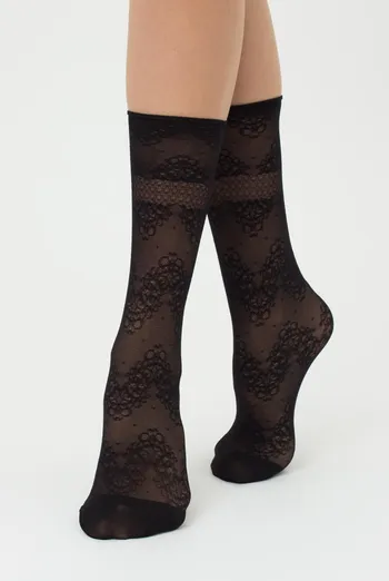 Носки женские классические с цветочным рисунком 20 den NN-10 calzino Giulia (nero)