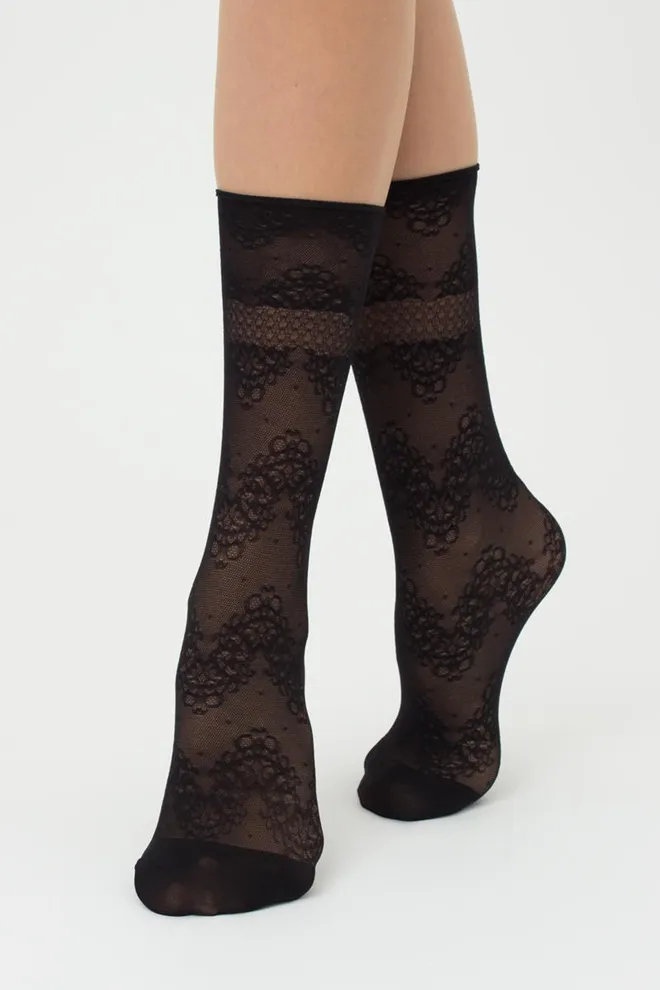 Носки женские классические с цветочным рисунком 20 den NN-10 calzino Giulia (nero)