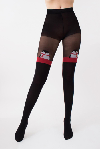 Колготки с рисунком новогодние Penguin tights 60 den Giulia (black) Колготки с рисунком новогодние Penguin tights 60 den Giulia (black)