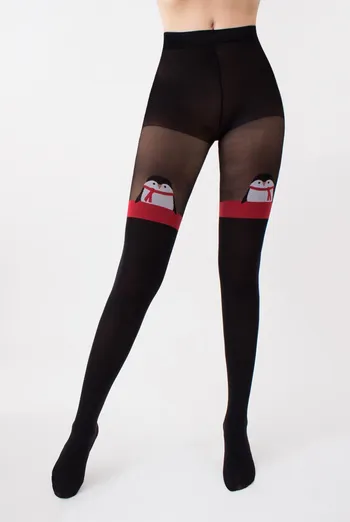 Колготки з малюнком новорічні Penguin tights 60 den Giulia (black)