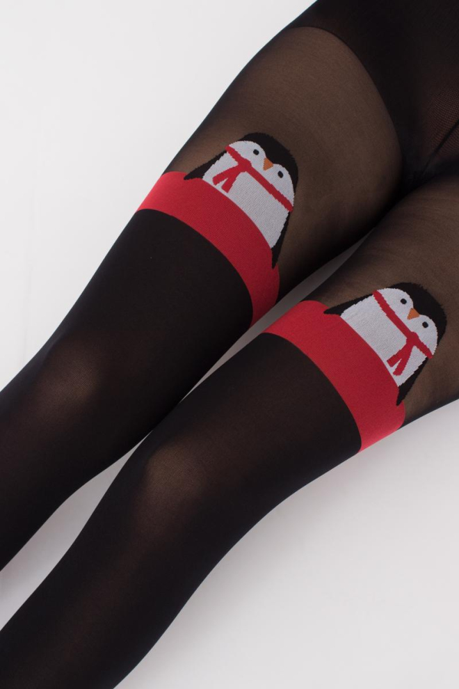 Колготки з малюнком новорічні Penguin tights 60 den Giulia (black)