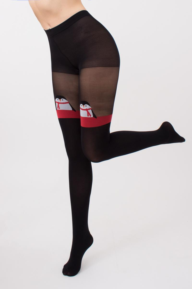 Колготки з малюнком новорічні Penguin tights 60 den Giulia (black)