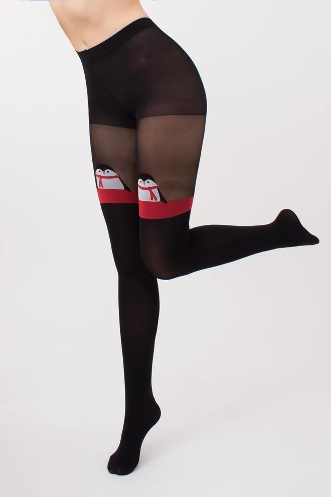 Колготки с рисунком новогодние Penguin tights 60 den Giulia (black)