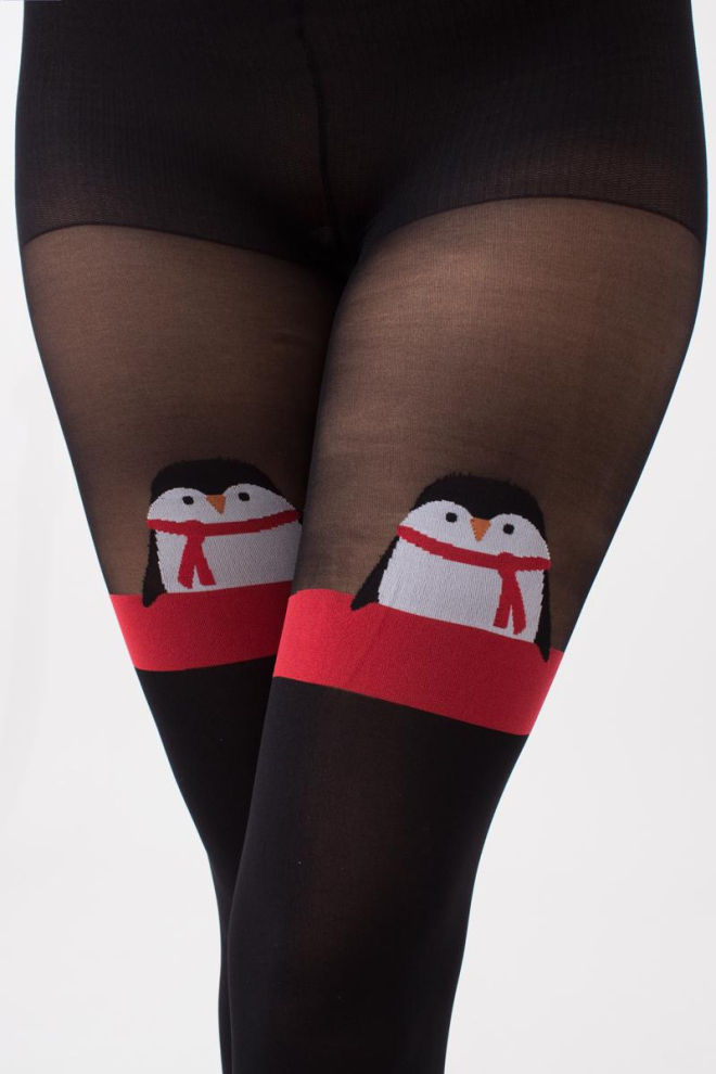 Колготки з малюнком новорічні Penguin tights 60 den Giulia (black)