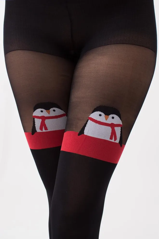 Колготки с рисунком новогодние Penguin tights 60 den Giulia (black)