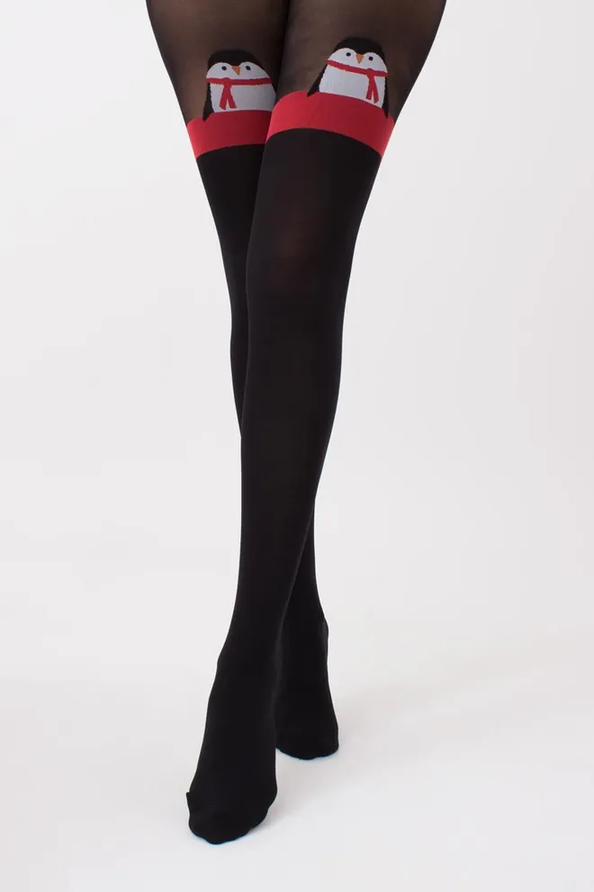 Колготки с рисунком новогодние Penguin tights 60 den Giulia (black)