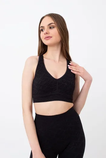 Безшовний топ в рубчик на широких бретелях Top rib wellness Giulia (black)