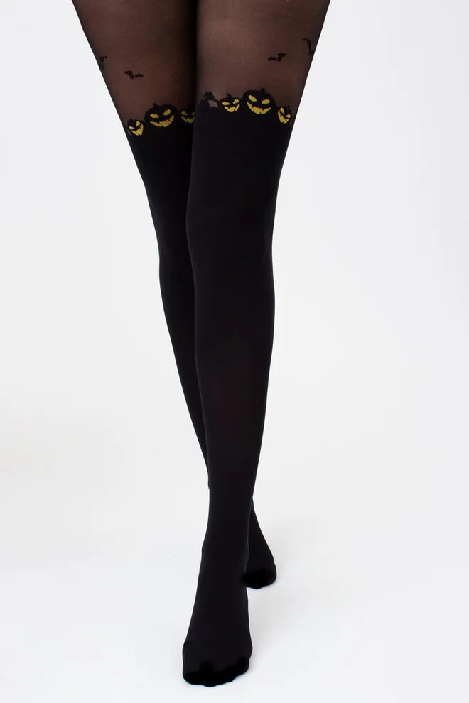 Колготки с имитацией чулок и рисунком Pumpkin Tights Giulia (black)