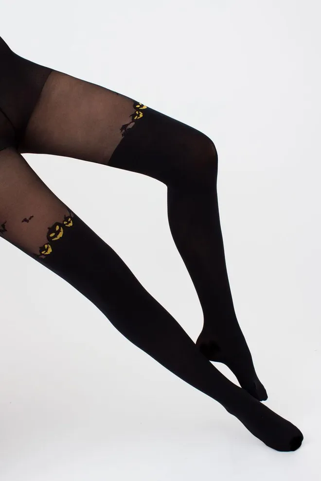Колготки с имитацией чулок и рисунком Pumpkin Tights Giulia (black)