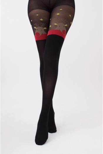 Колготки с рисунком новогодние Reindeer tights 60 den Giulia (black) Колготки с рисунком новогодние Reindeer tights 60 den Giulia (black)