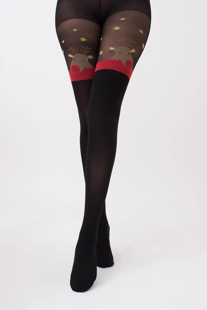 Колготки с рисунком новогодние Reindeer tights 60 den Giulia (black)