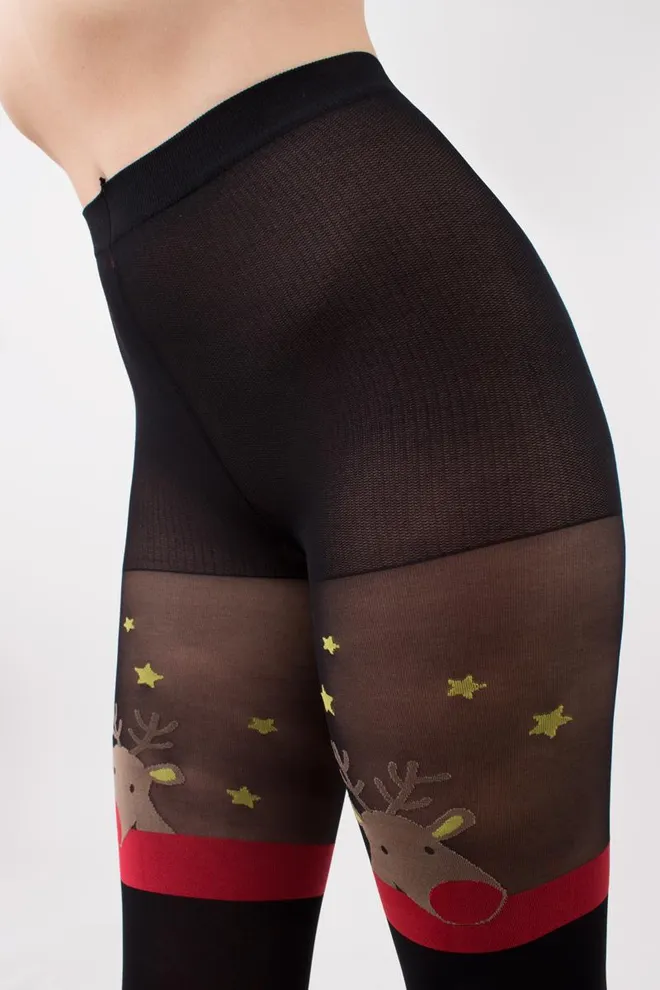 Колготки с рисунком новогодние Reindeer tights 60 den Giulia (black)