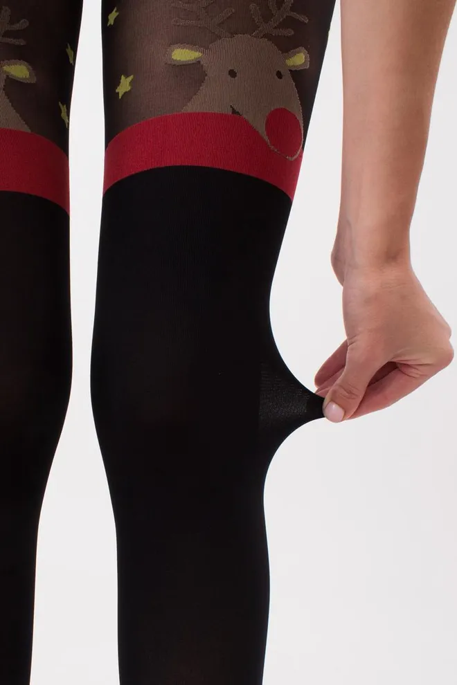 Колготки с рисунком новогодние Reindeer tights 60 den Giulia (black)