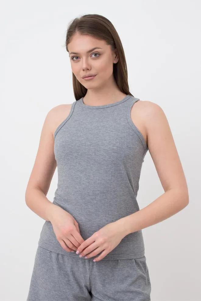 Майка жіноча в рубчик на широких бретелях Rib 3808/010 Giulia (light grey), сірий