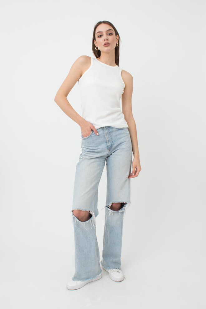 Майка жіноча в рубчик на широких бретелях Rib casual 3810/010 Giulia (milk)