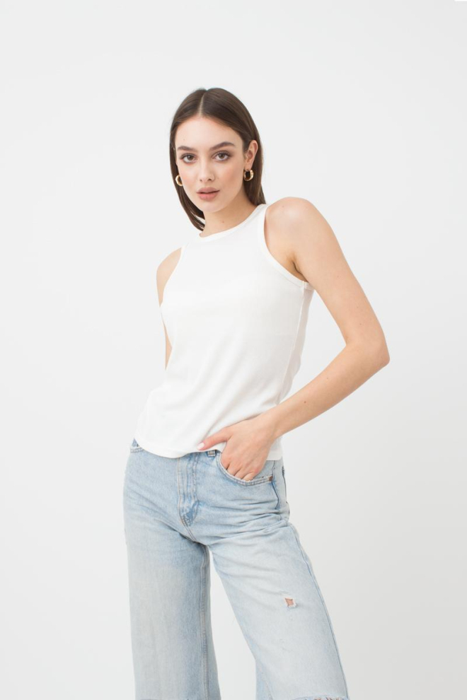 Майка жіноча в рубчик на широких бретелях Rib casual 3810/010 Giulia (milk)
