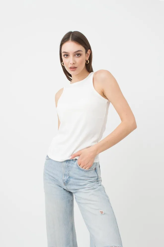 Майка женская в рубчик на широких бретелях Rib casual 3810/010 Giulia (milk)