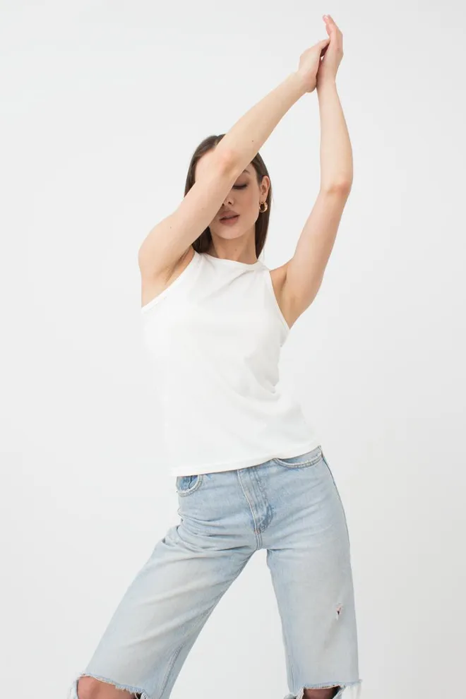 Майка женская в рубчик на широких бретелях Rib casual 3810/010 Giulia (milk)