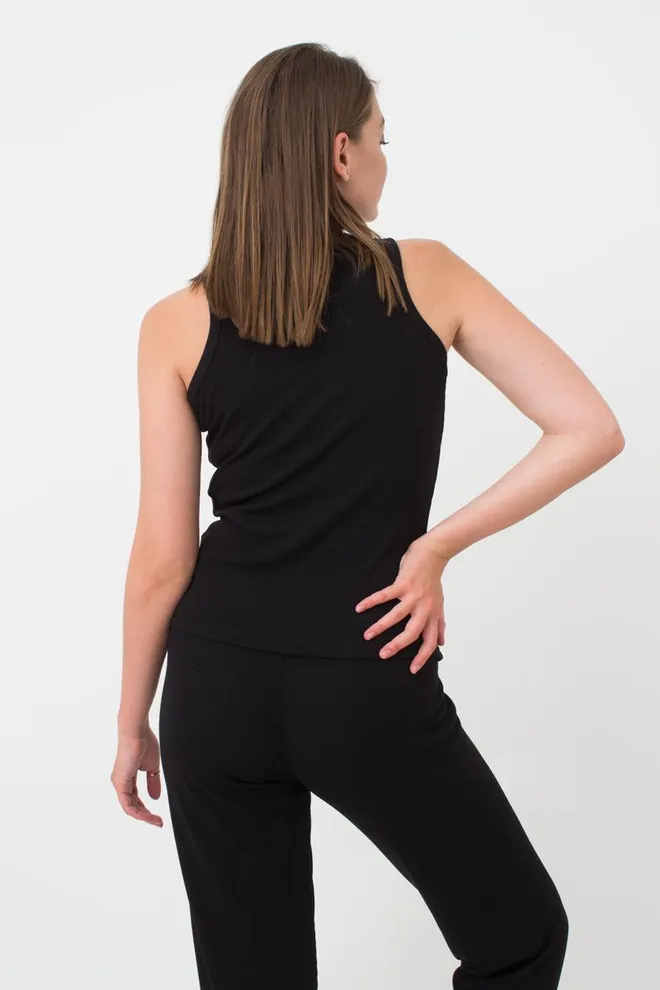 Майка женская в рубчик на широких бретелях Rib casual 3810/010 Giulia (black)