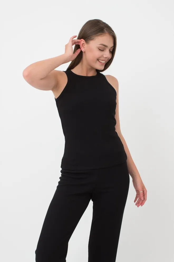 Майка женская в рубчик на широких бретелях Rib casual 3810/010 Giulia (black)