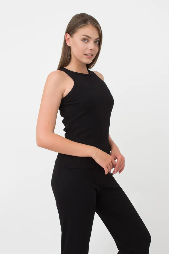 Майка женская в рубчик на широких бретелях Rib casual 3810/010 Giulia (black)