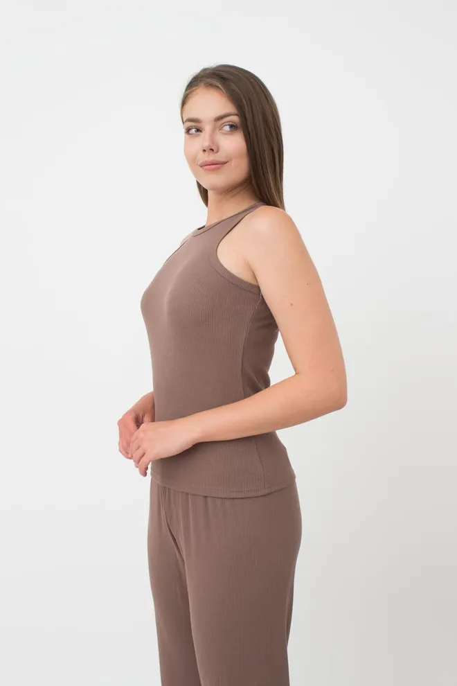 Майка женская в рубчик на широких бретелях Rib casual 3810/010 Giulia (beige)